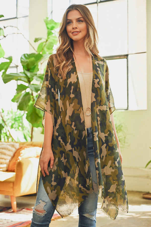 Hdf3082 - Camouflage  Open Front Kimono