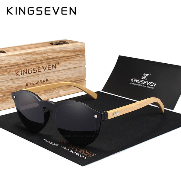KINGSEVEN  Natural Bamboo Sunglasses UV400 Protection Glasses Wood Sun Glasses